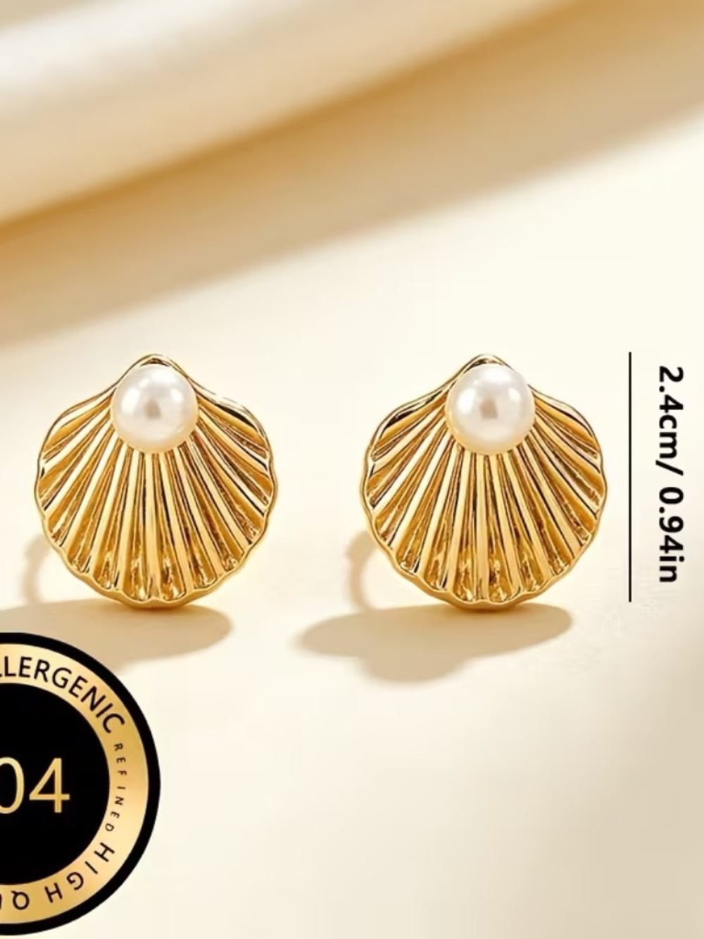 Gold Scallop Shell Pearl Stud Earrings 304 Stainless Steel Coastal Jewelry